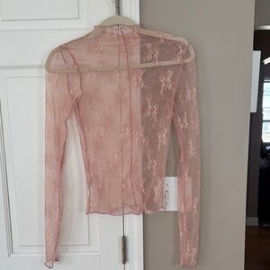 Elegant Pink Lace Sheer Top